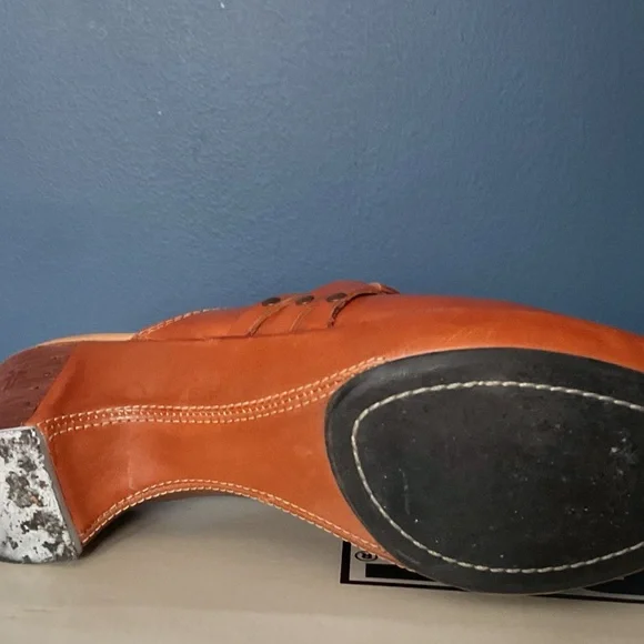 Frye Cognac Leather Mule Clogs Size 8.5 | Harness Ring Detail Chunky Heel - Picture 7 of 7